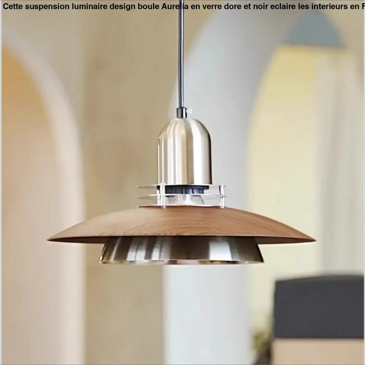 Suspension luminaire moderne en bois et métal design épuré