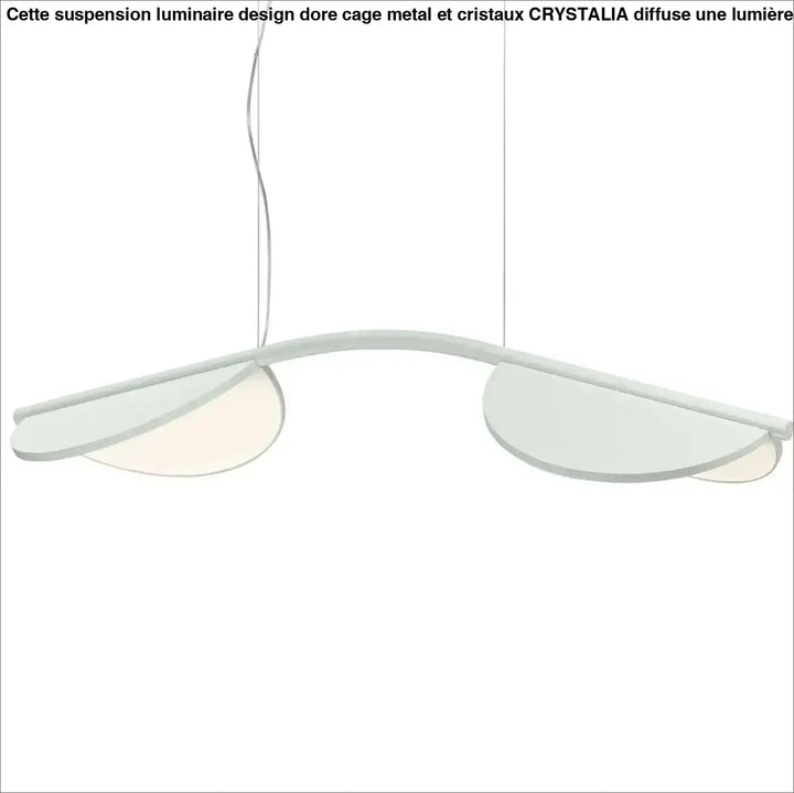 Suspension luminaire design dore avec abat-jour blanc moderne en verre translucide et courbes élégantes