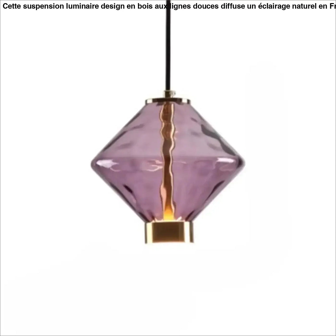 Suspension luminaire slira en verre soufflé violet avec armature en métal doré et cordon suspendu