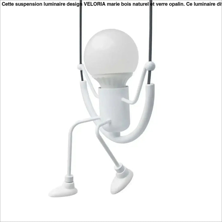 Suspension luminaire alako blanc en plastique avec tête ampoule et bras articulés luminaire ludique