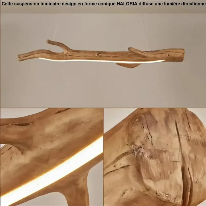 Suspension luminaire branche en bois brut naturel et chic