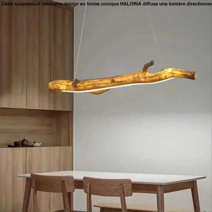 Suspension luminaire branche en bois brut naturel et chic