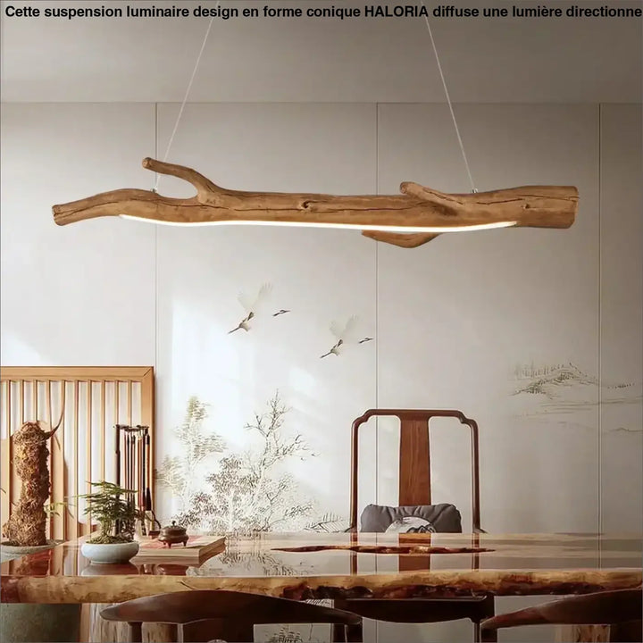 Suspension luminaire branche en bois brut naturel et chic