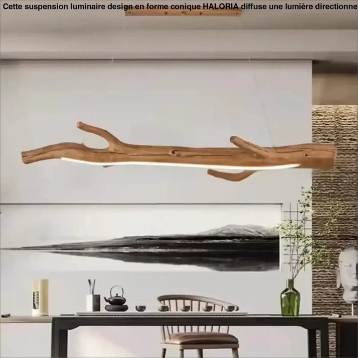 Suspension luminaire branche en bois brut naturel et chic