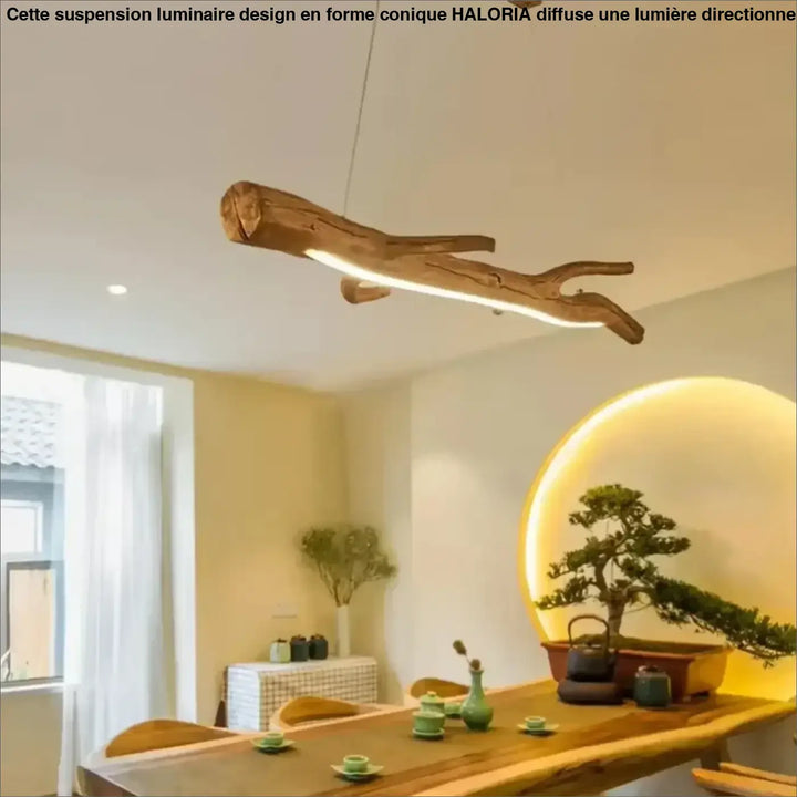 Suspension luminaire branche en bois brut naturel et chic
