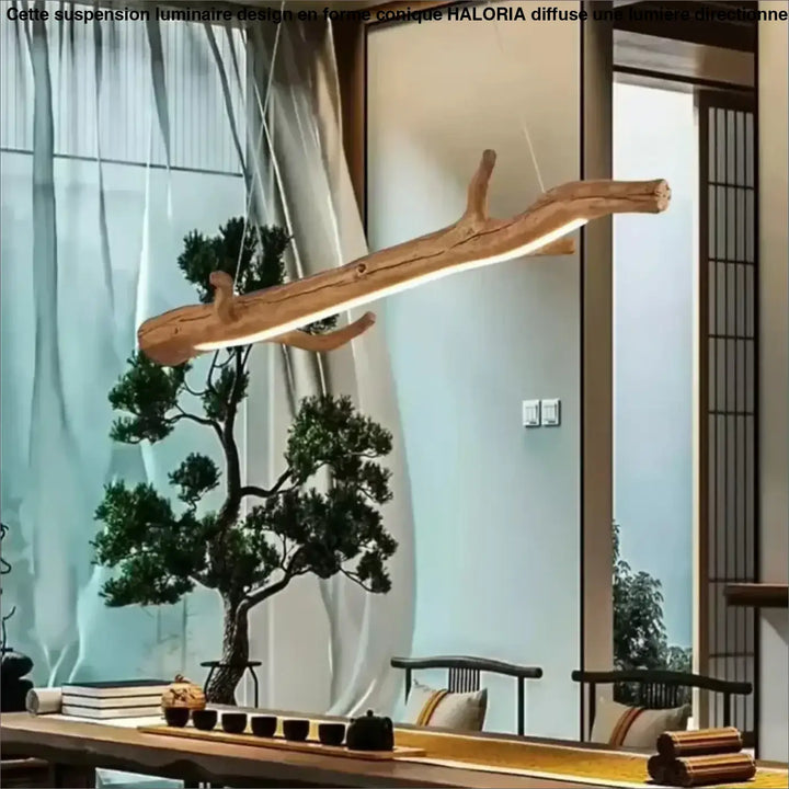 Suspension luminaire branche en bois brut naturel et chic