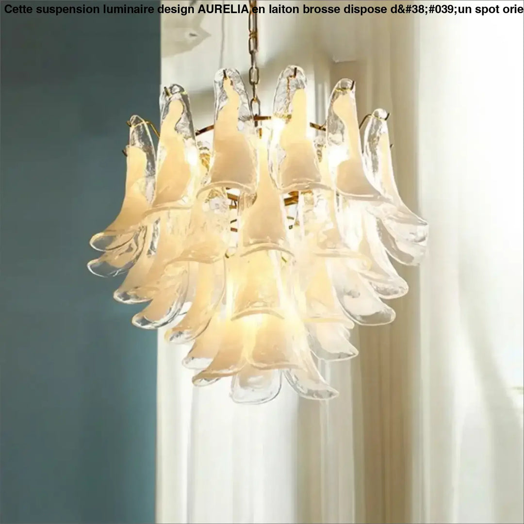 Suspension luminaire nymo en verre soufflé translucide avec accents métaux dorés pour une élégance intemporelle