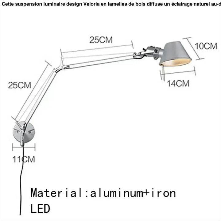 Luminaire design suspension luminaire design lampe de bureau led murale en aluminium argenté et fer avec bras articulé veloria