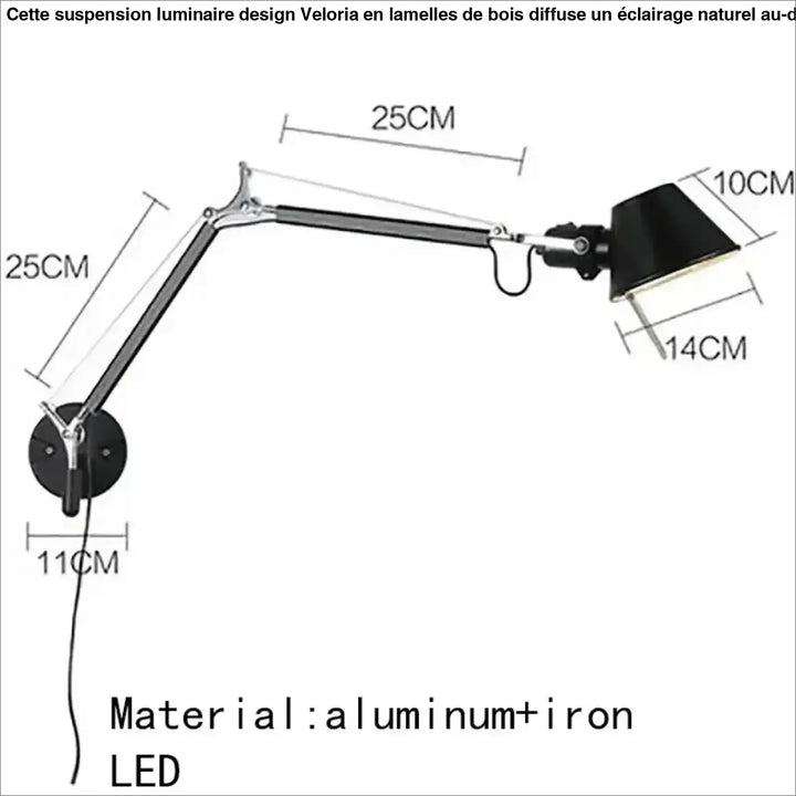 Luminaire design suspension luminaire design lampe bureau murale noire avec bras articulé aluminium et fer veloria