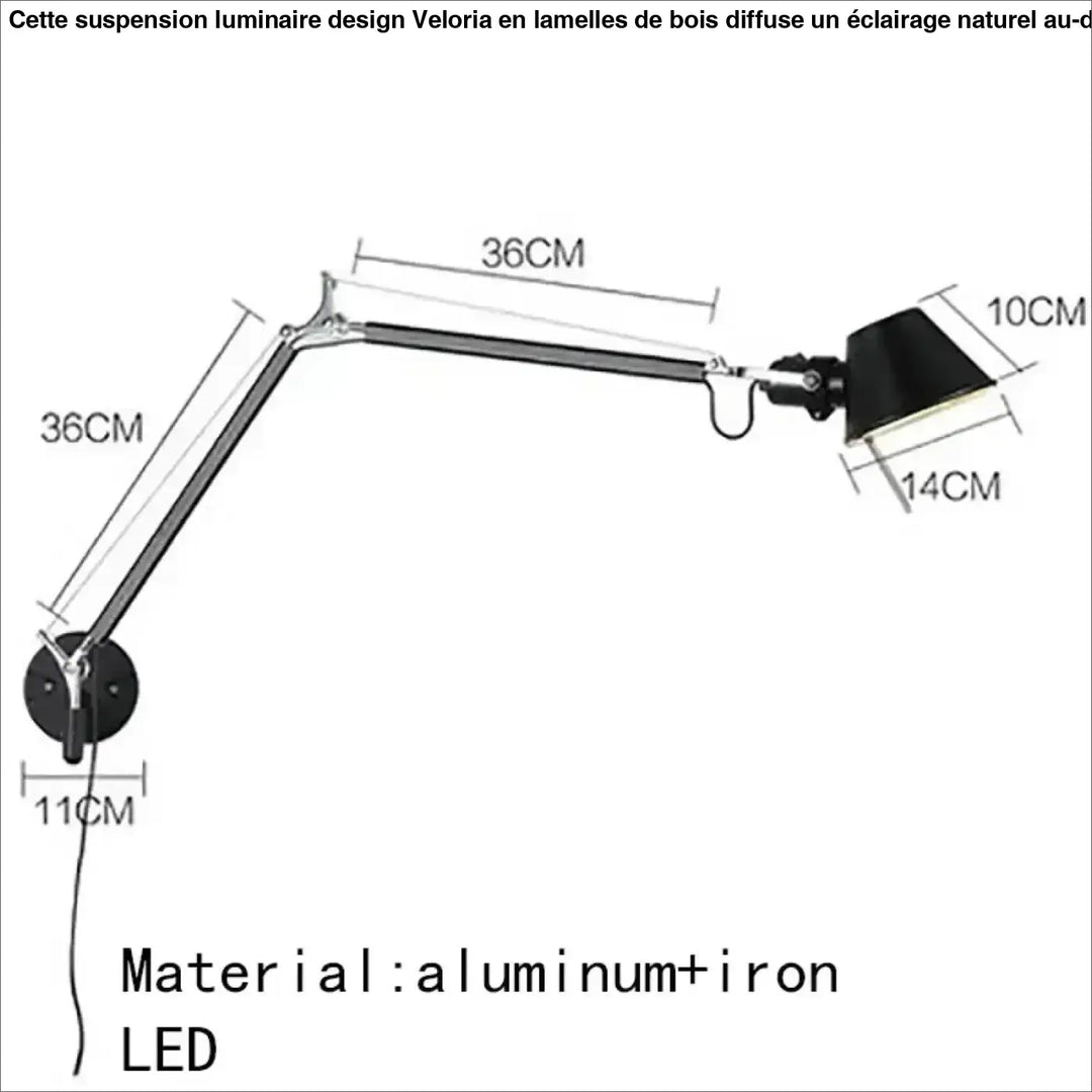 Luminaire design suspension luminaire noir lampe de bureau murale led bras articulé aluminium fer veloria