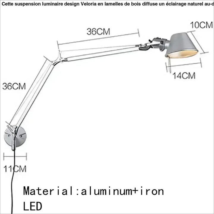Luminaire design suspension luminaire design lampe de bureau led murale réglable en aluminium argenté et fer avec bras articulé veloria
