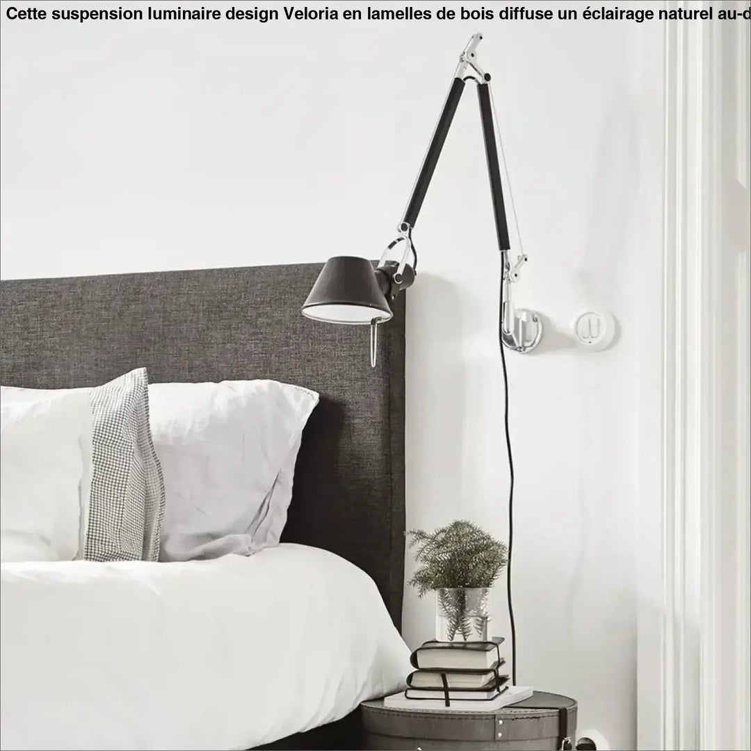 Luminaire design suspension luminaire with black articulated wall lamp in matte finish and adjustable arm by veloria