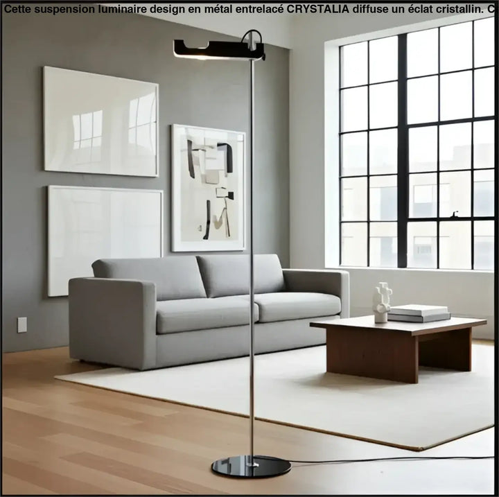 Lampadaire moderne orix avec structure fine noire en métal et éclairage directionnel design minimaliste élégant