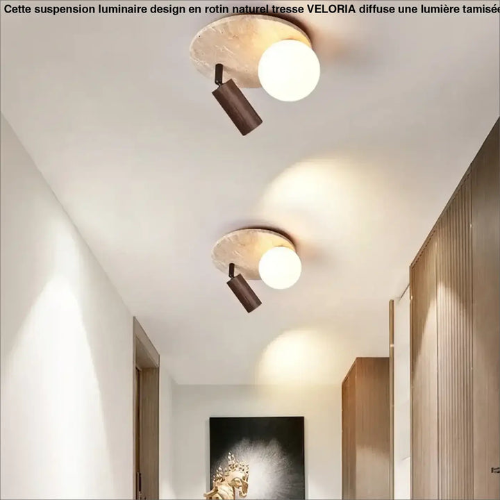 Plafonnier design élégant en pierre et bois moderne style