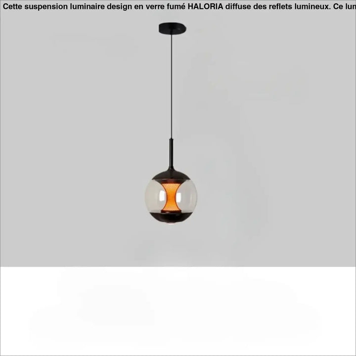 Suspension luminaire nexus avec globe en verre sphérique noir et ampoule filament orange à luminosité variable