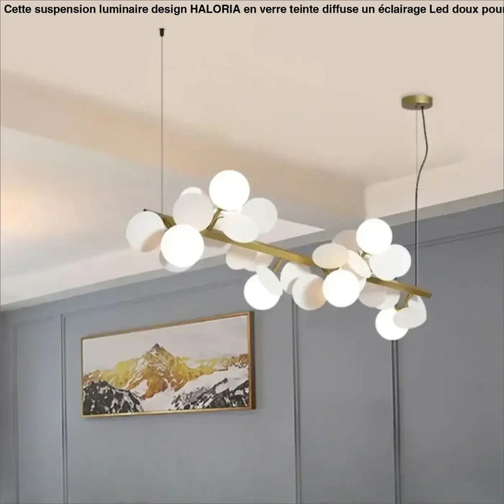 Suspension luminaire orbellia en laiton moderne avec ampoule incluse et sphères en verre blanc gris pour salle à manger