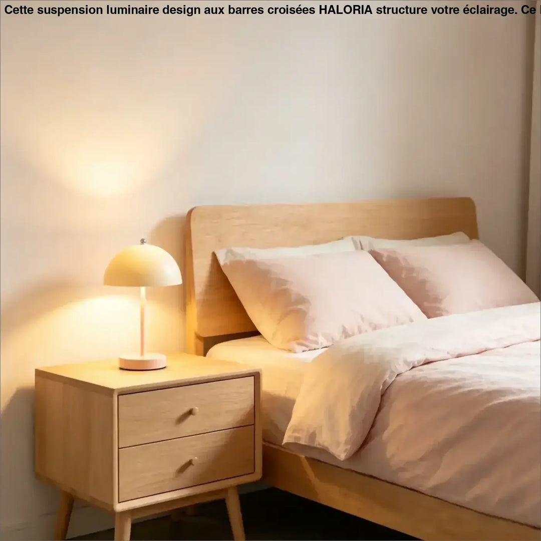 Nightstand en bois minimaliste avec deux tiroirs et lampe skadi au design scandinave pour éclairage tamisé et lumière douce