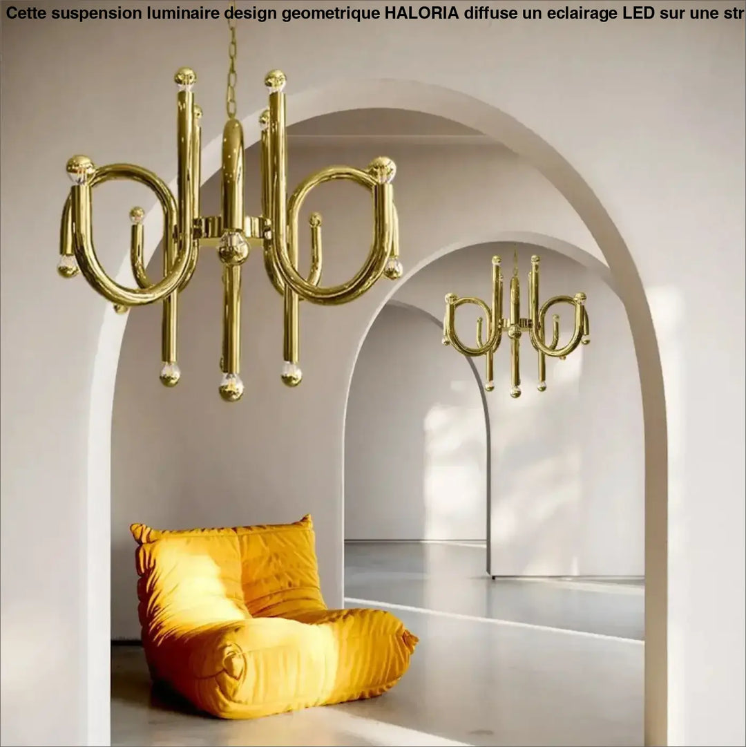 Suspension luminaire mercyl en laiton doré avec bras courbés et accents sphériques en acier inoxydable 90-260v