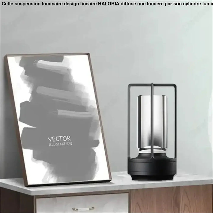 Lampe de table louane avec cadre noir moderne et verre cylindrique pour décoration intérieure style lanterne apporte élégance