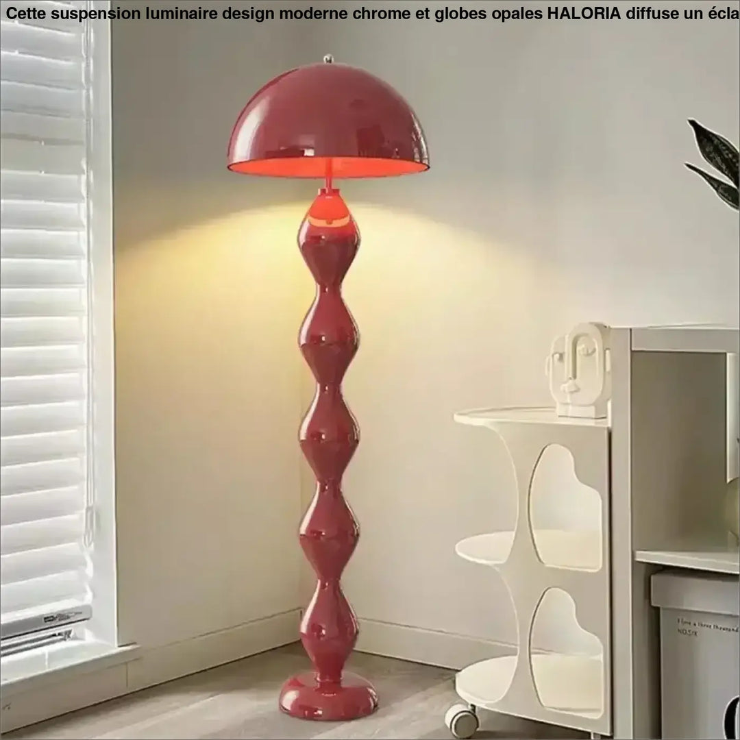 Lampadaire irmahi rouge brillant en forme de champignon avec corps ondulé pour une ambiance chaleureuse élégante