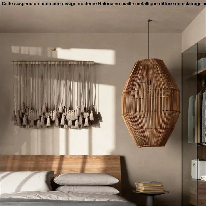 Suspension luminaire tianah en rotin style scandinave avec abat-jour hexagonal tressé pour décoration intérieure chaleureuse