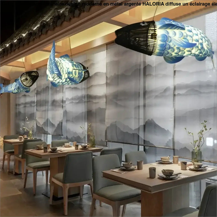 Suspension luminaire poisson design unique déco créative