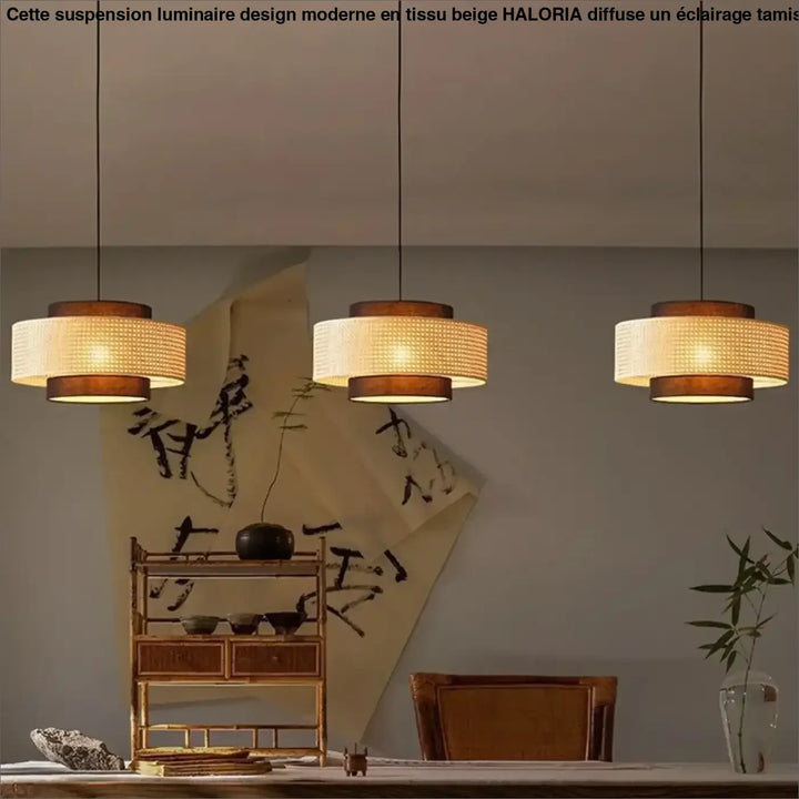 Suspension design naturelle rotin tressé et textile chic