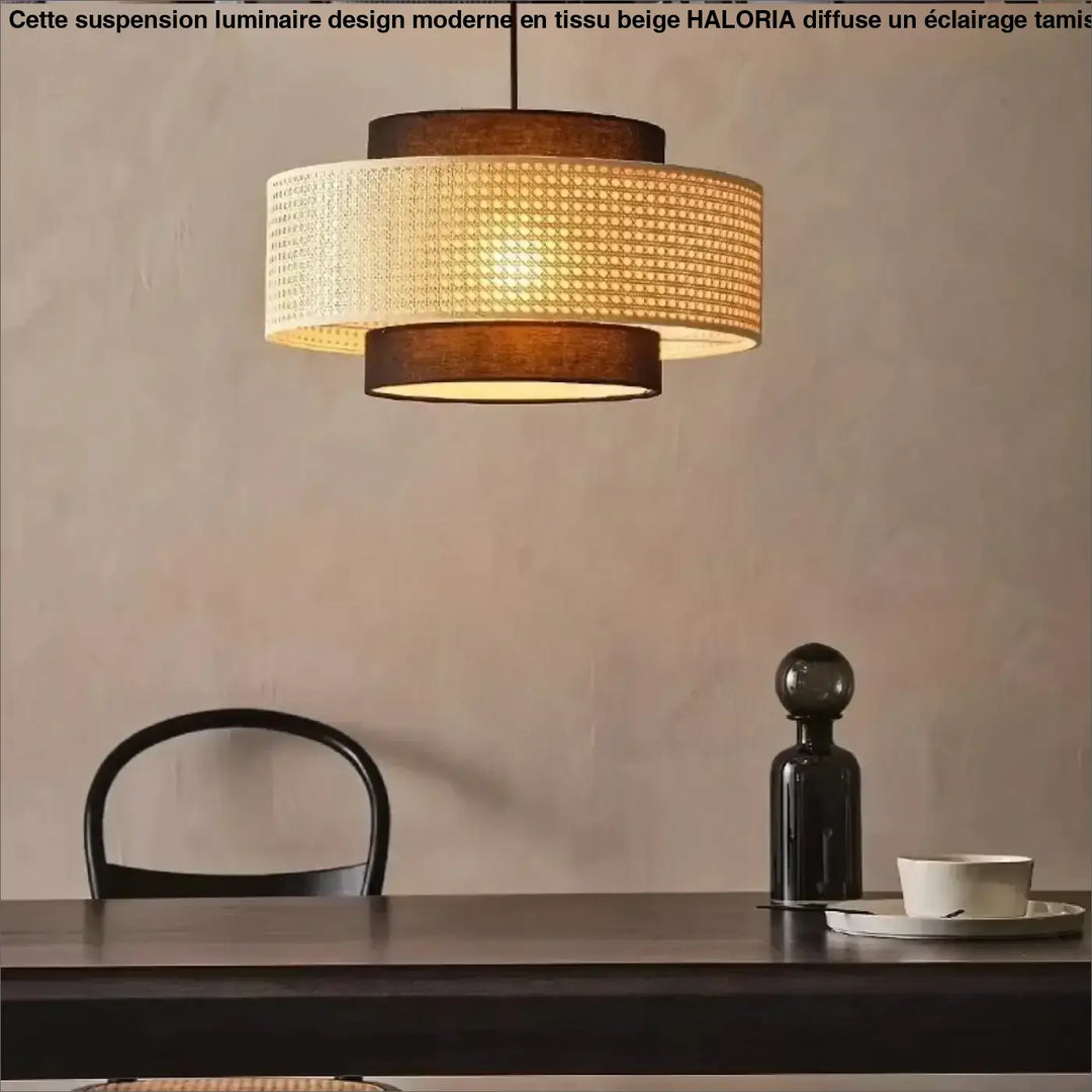 Suspension design naturelle rotin tressé et textile chic