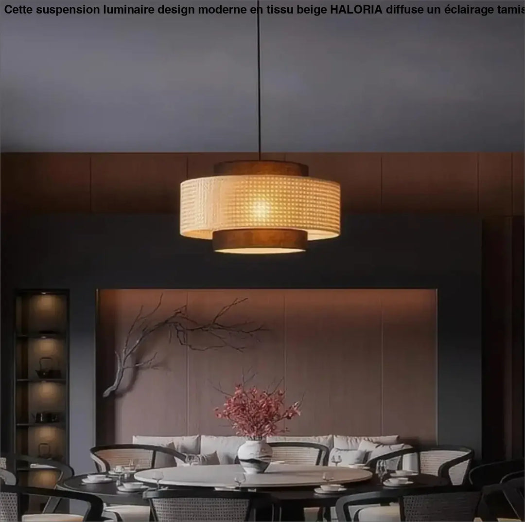Suspension design naturelle rotin tressé et textile chic