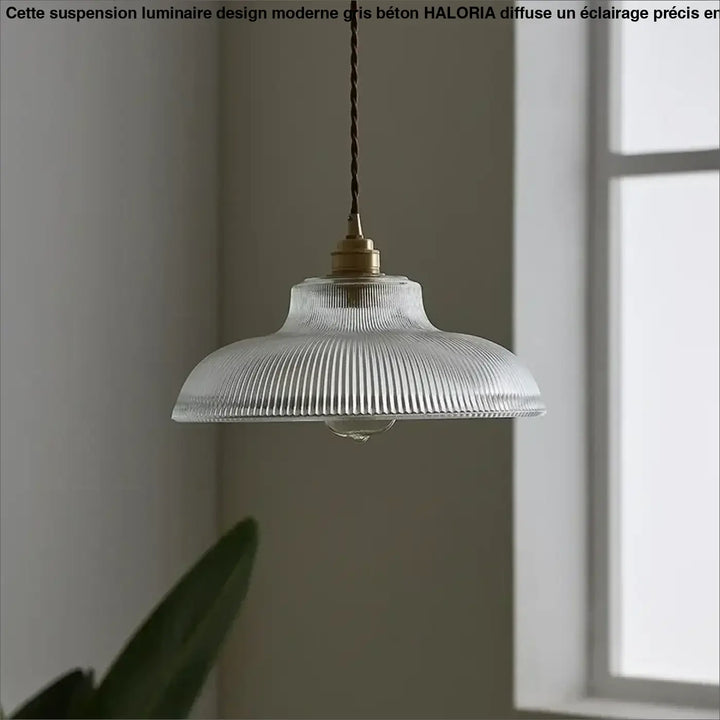 Suspension luminaire vintage verre transparent cannelé élégant