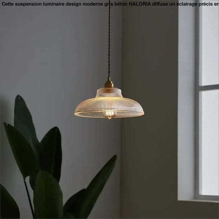 Suspension luminaire vintage verre transparent cannelé élégant
