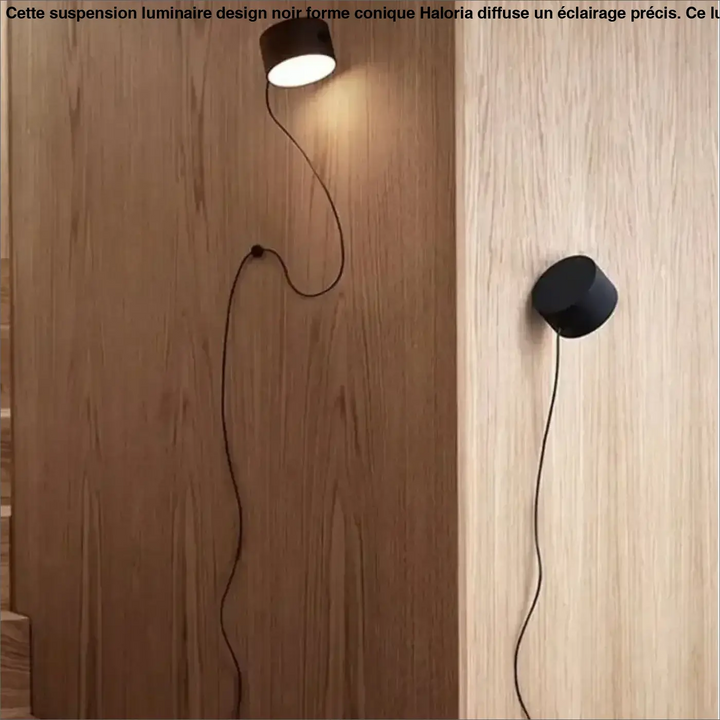 Luminaire design noir suspension en forme conique avec corps cylindrique noir et cordons minces pour mur intérieur