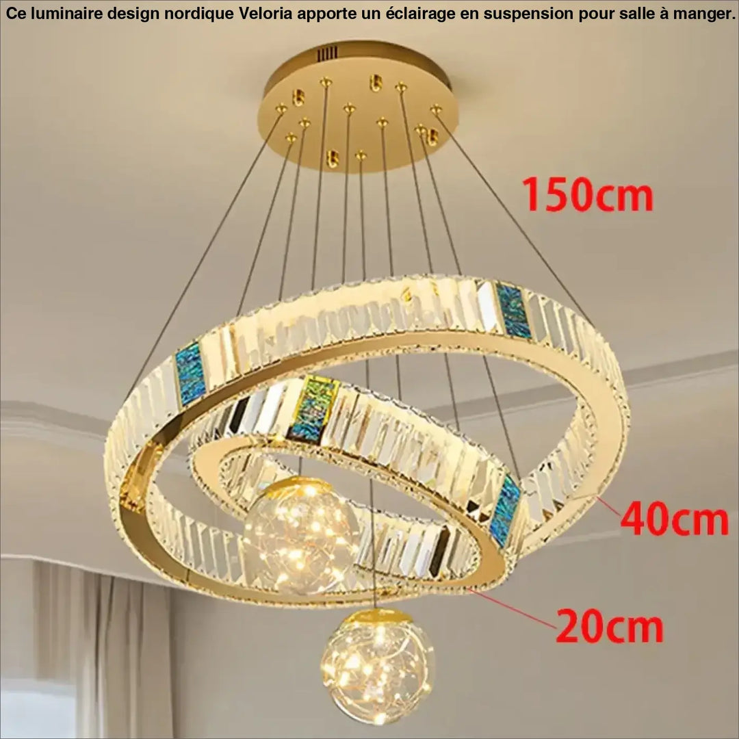 Suspension led cristal avec anneaux dorés design doré chic