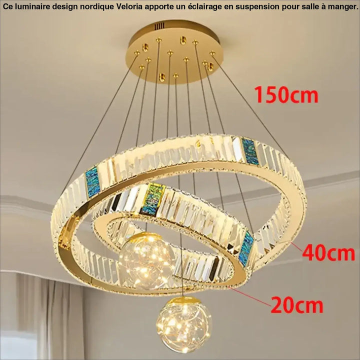 Suspension led cristal avec anneaux dorés design doré chic