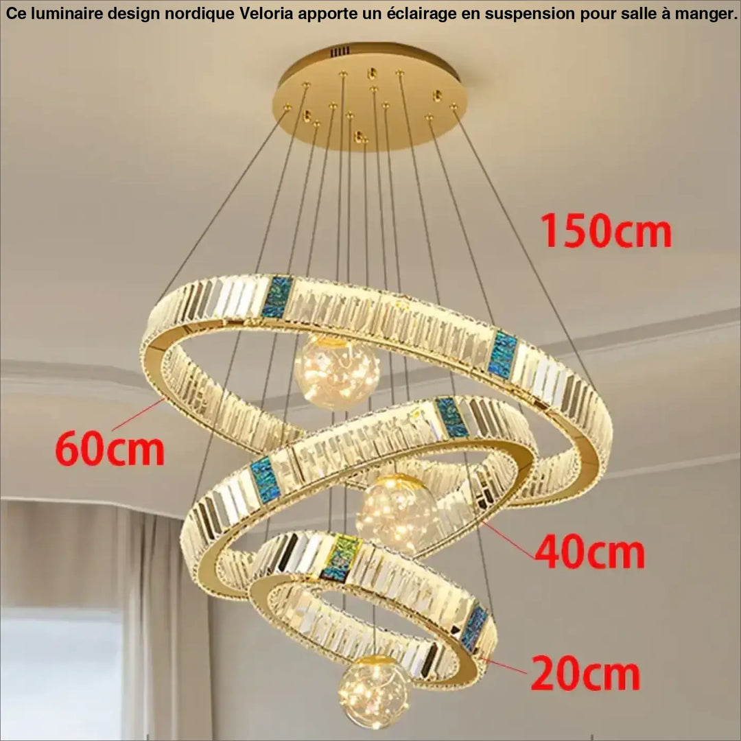 Suspension led cristal avec anneaux dorés design doré chic