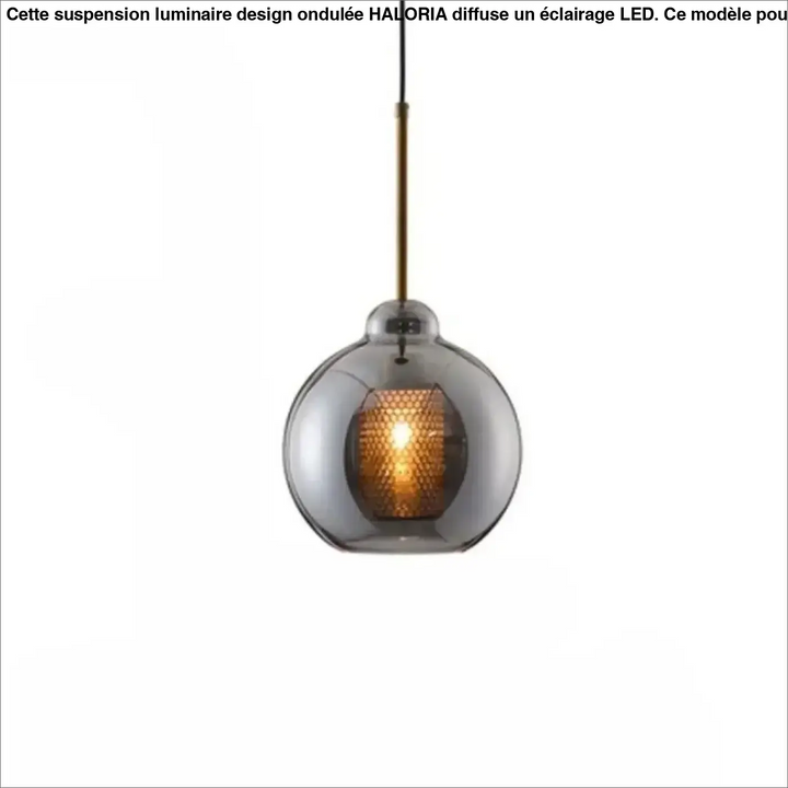 Suspension luminaire zelor avec verre fumé, tige en finition laiton et ampoule à motif nid dabeille ambré