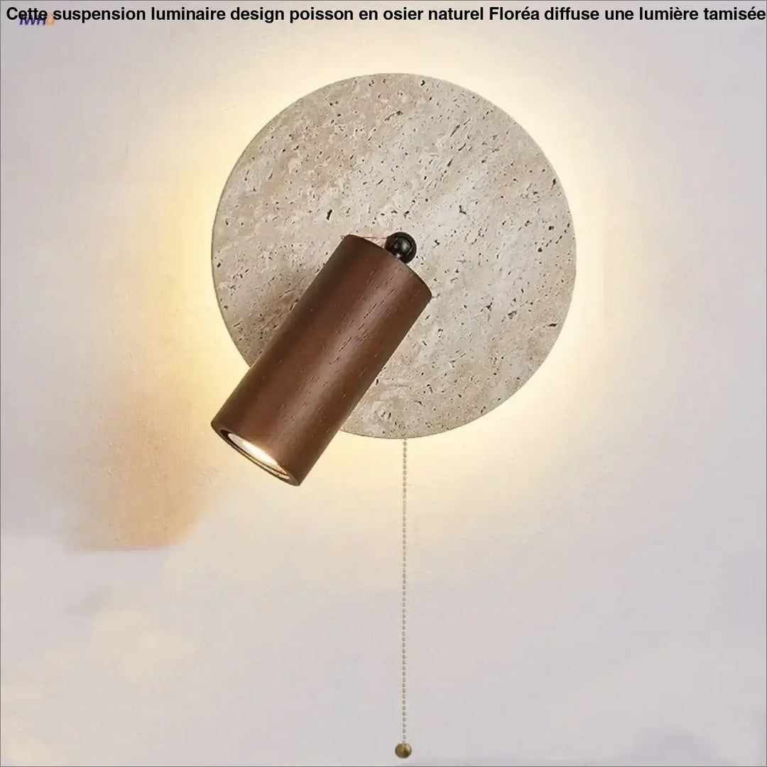 Applique murale bois naturel et pierre travertin led beige