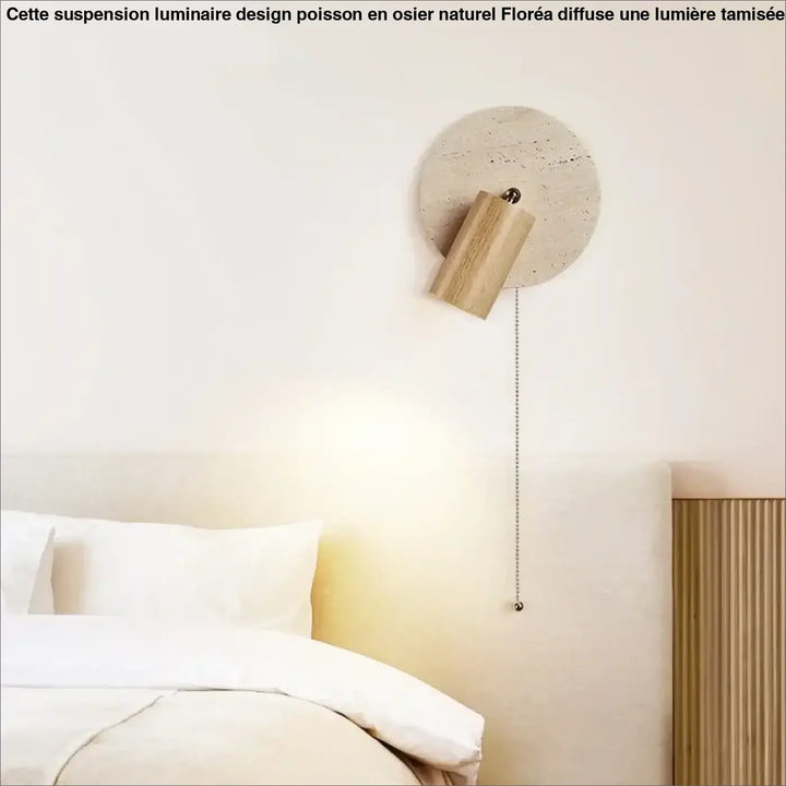 Applique murale bois naturel et pierre travertin led beige