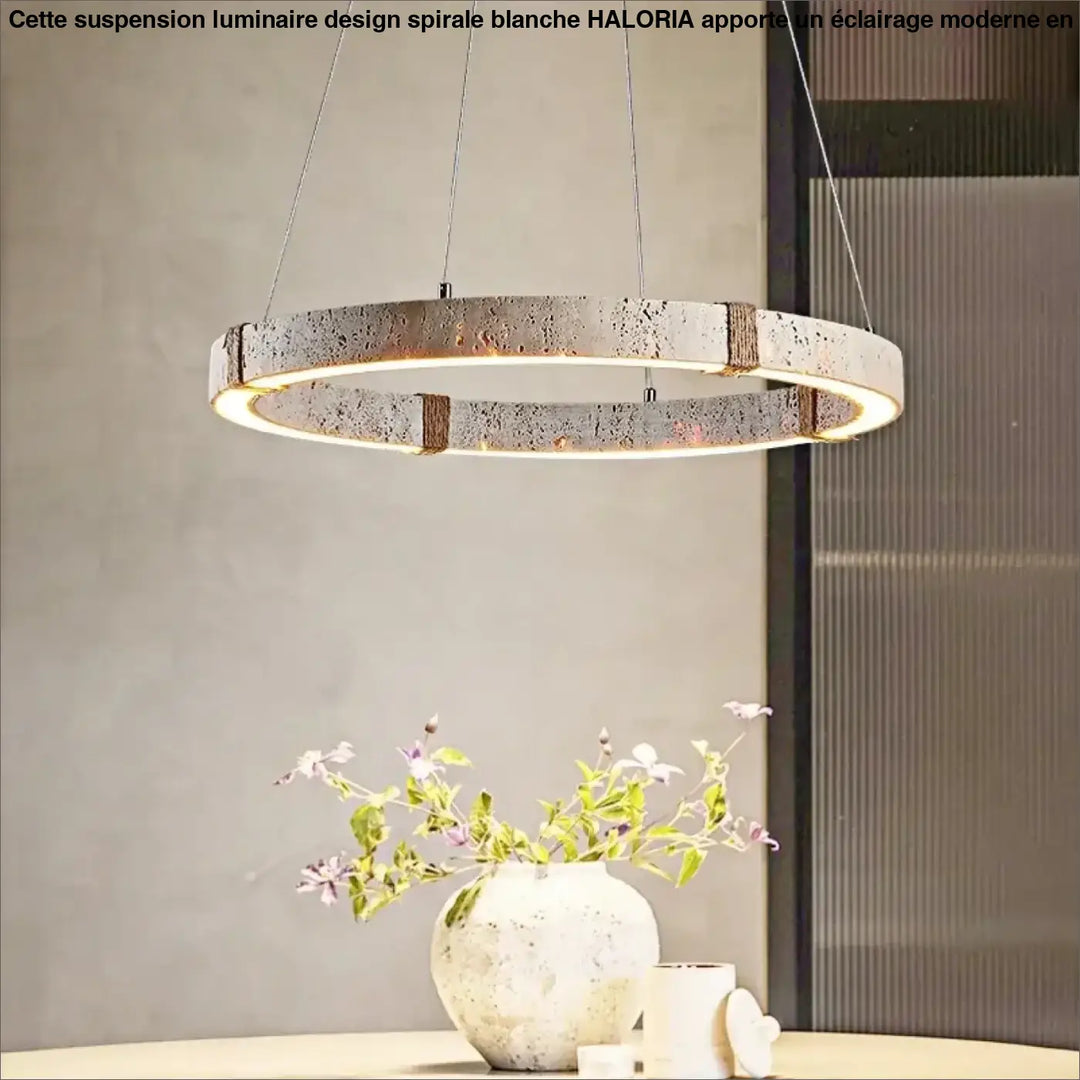 Suspension design circulaire led style travertin elegance