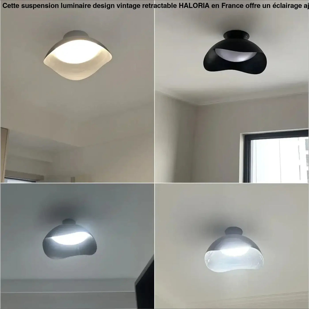 Luminaire design suspension vintage avec design minimaliste incurvé en finition mate blanche et noire par haloria