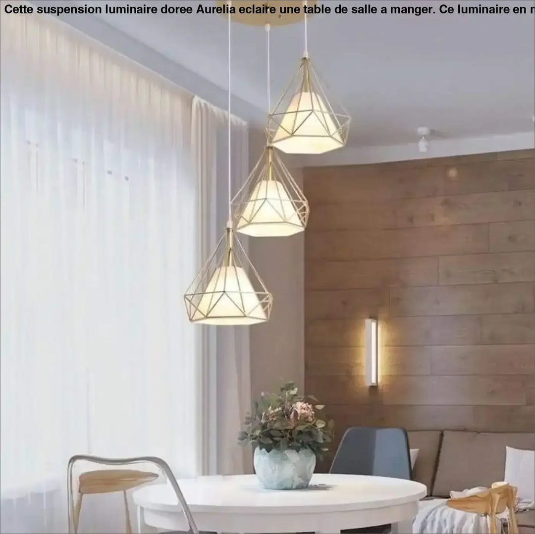 Suspension Luminaire Dorée En Forme De Diamant Moderne