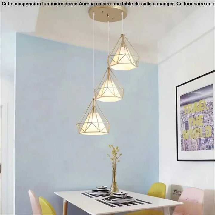 Suspension Luminaire Dorée En Forme De Diamant Moderne