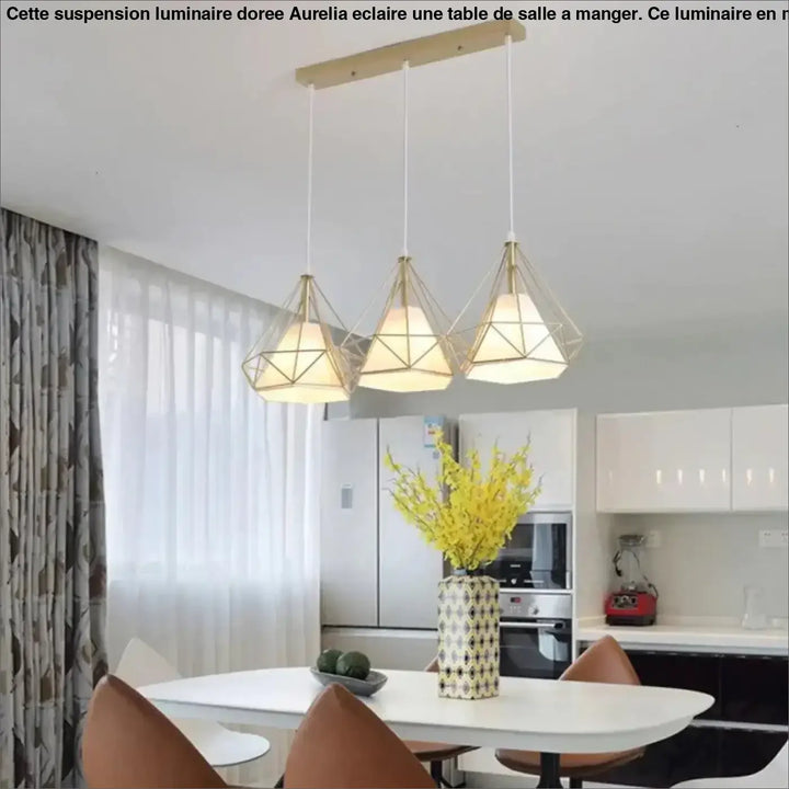 Suspension Luminaire Dorée En Forme De Diamant Moderne