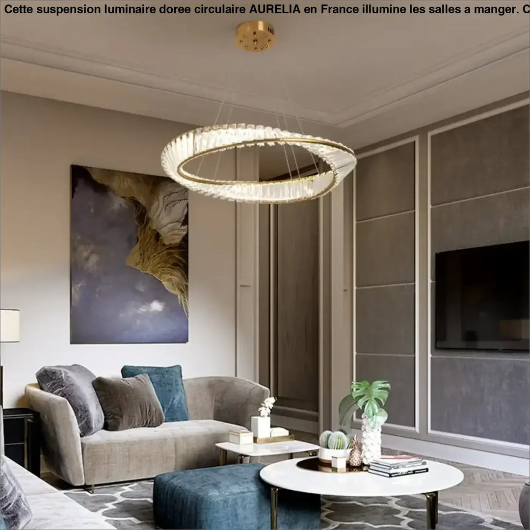 Suspension Luminaire Dorée Circulaire En Métal Et Cristal