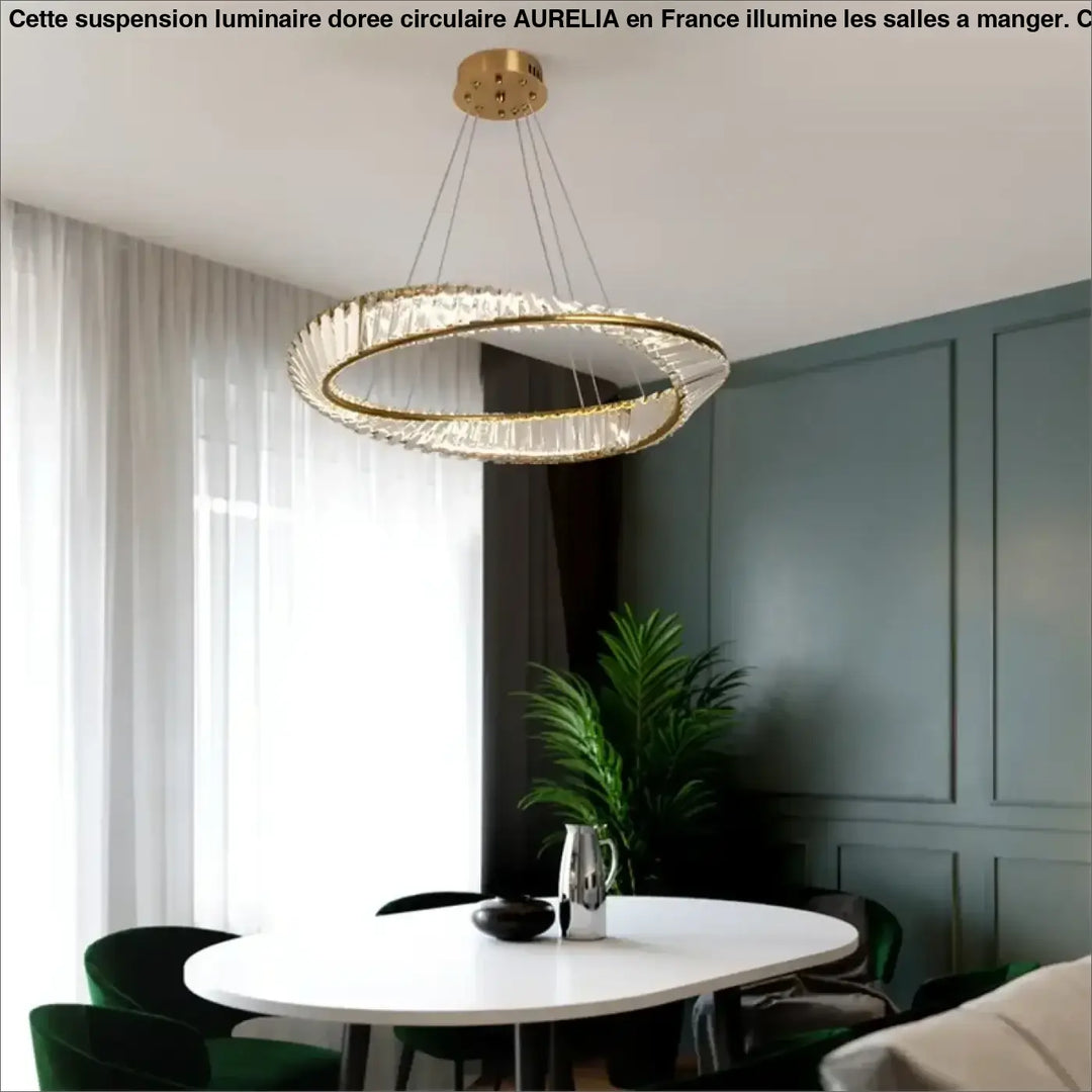Suspension Luminaire Dorée Circulaire En Métal Et Cristal