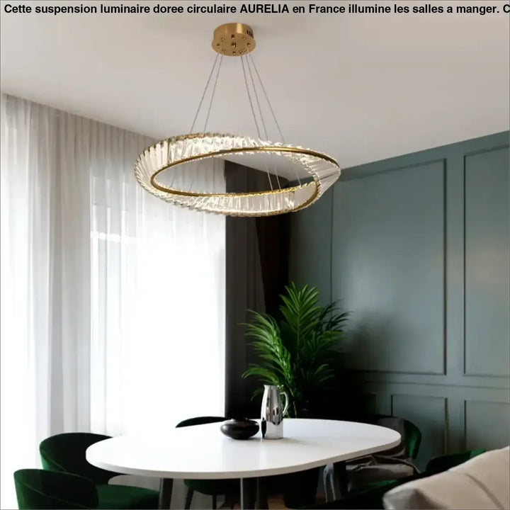 Suspension Luminaire Dorée Circulaire En Métal Et Cristal