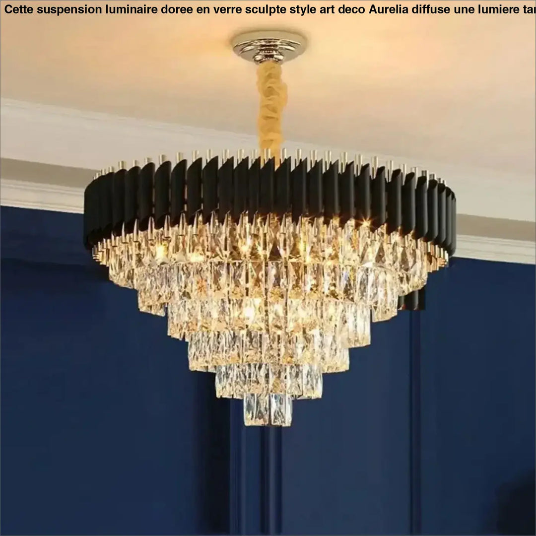 Suspension Luxueuse Lustre Cristal Cascade Doré Élégant