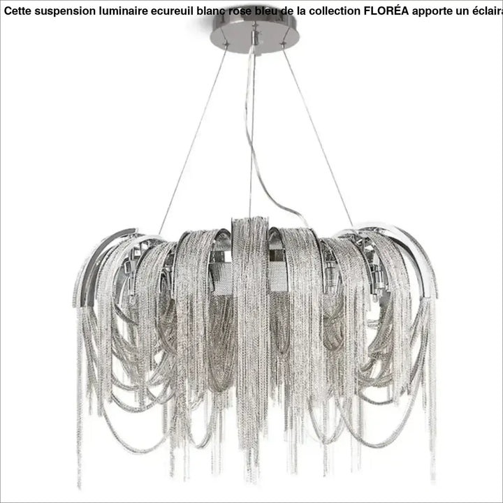 Suspension luminaire luxe avec franges en métal argenté ou doré