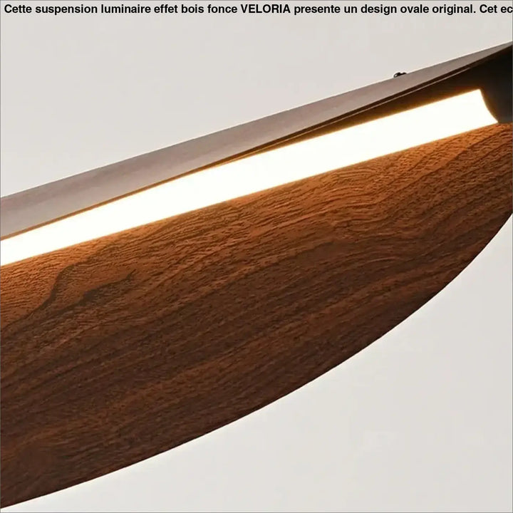 Suspension luminaire effet bois foncé au design original ovale

