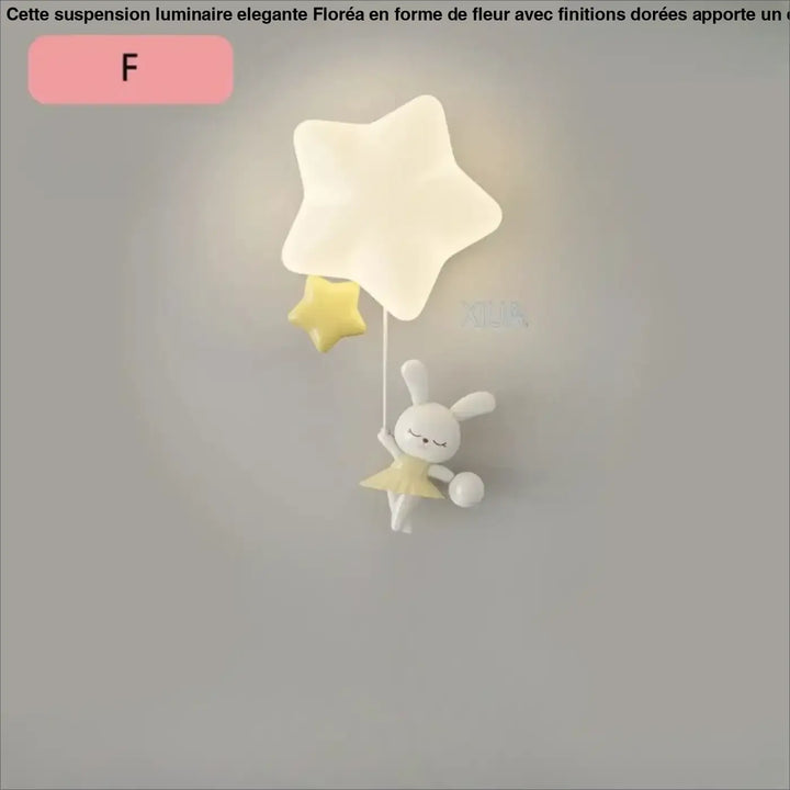 Applique murale staria avec figurine de lapin blanc tenant deux étoiles lumineuses pour chambre enfants cartoon